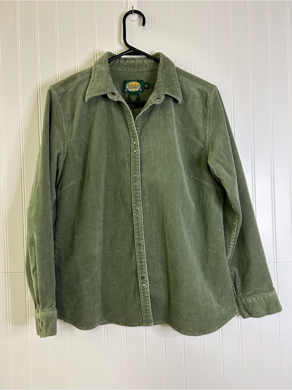 Cabela's Olive Green Corduroy Button-Up Shirt Size Large